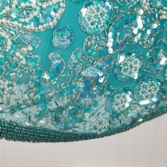 Oleg Cassini Black Tie Vtg Heavily Beaded Silk Mini Dress Size 12 Fairy Event - Picture 8 of 13